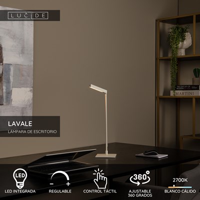 Lucide LAVALE - Lámpara de escritorio - LED Regul. - 1x3W 2700K - Blanco